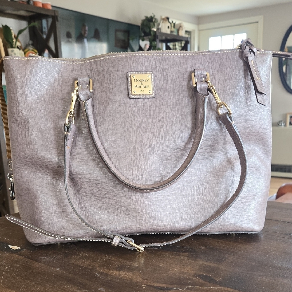 Dooney & Bourke Willa Satchell In Oyster Saffiano Leather Large Size Expandable